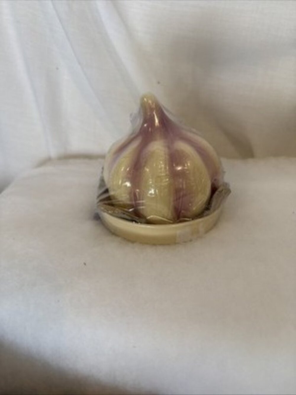 Garlic Ceramic Onion Roaster Baker Ivory Purple Kitchen Dish NIB